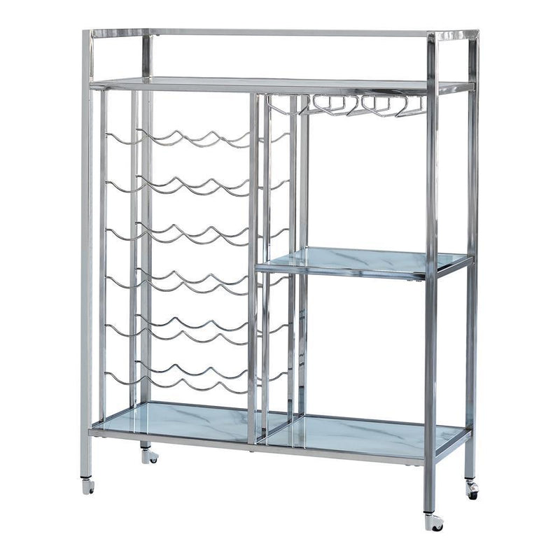 Glass Shelf Serving Cart With Casters Silver Washburn's Home
