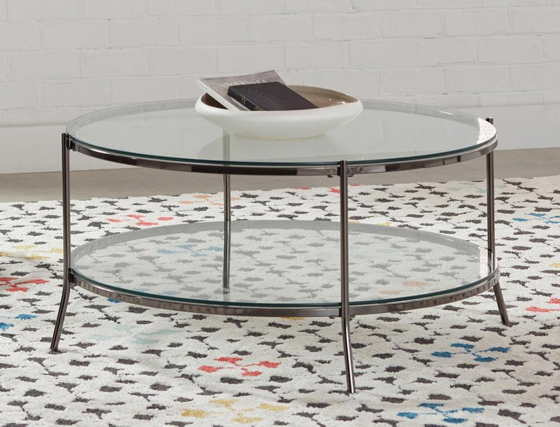 Glass Top Round Coffee Table - Gray-Washburn's Home Furnishings