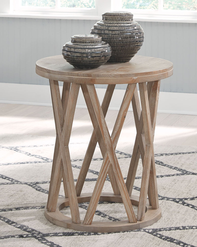 Glasslore - Light Grayish Brown - Round End Table-Washburn's Home Furnishings