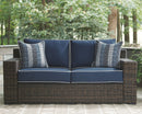Grasson - Brown/blue - Loveseat W/cushion-Washburn's Home Furnishings