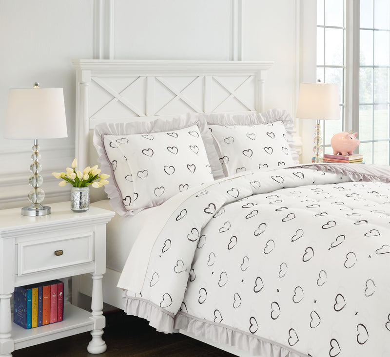 Hartlen - Gray/white - Full Comforter Set-Washburn's Home Furnishings