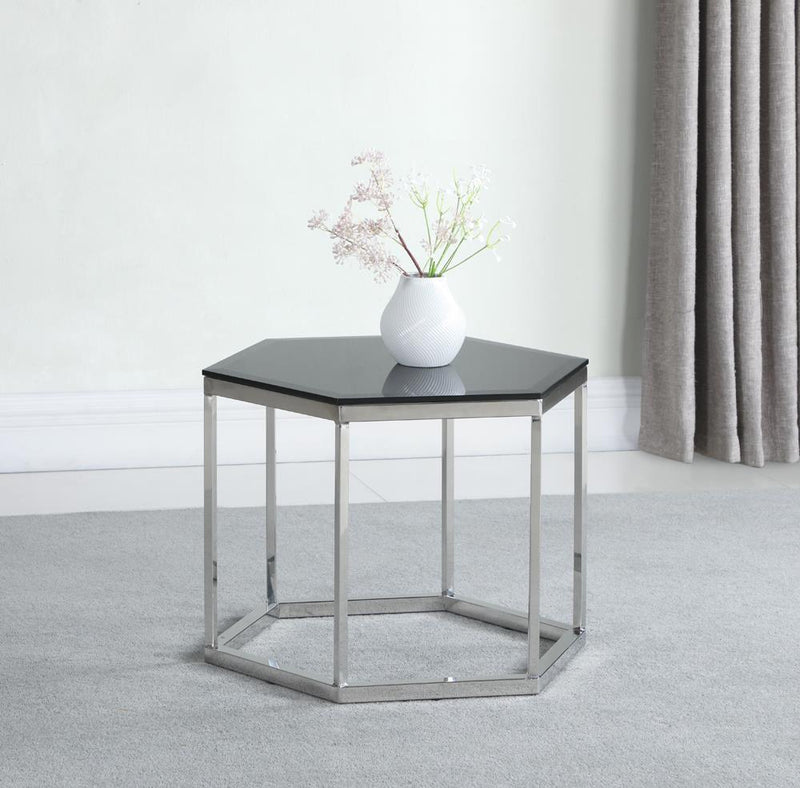 Hexagon - Glass Top Accent Table - Black-Washburn's Home Furnishings