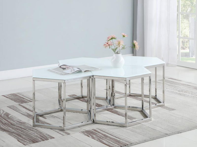 Hexagon - Glass Top Accent Table - White-Washburn's Home Furnishings