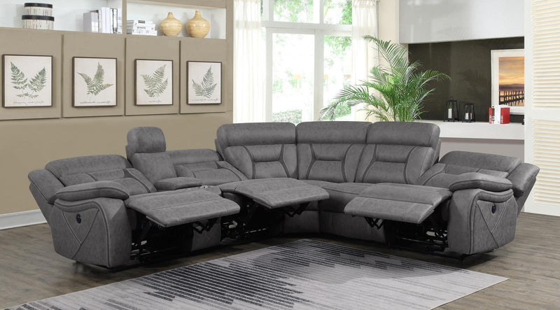 Higgins Motion Collection - 4 Pc Power Sectional - Grey-Washburn's Home Furnishings