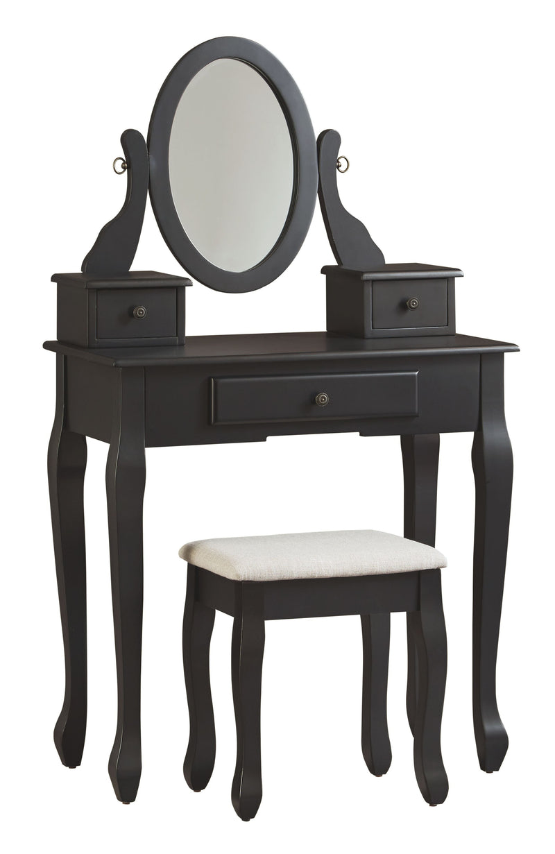 Huey - Black - Vanity/mirror/stool (3/cn)-Washburn's Home Furnishings