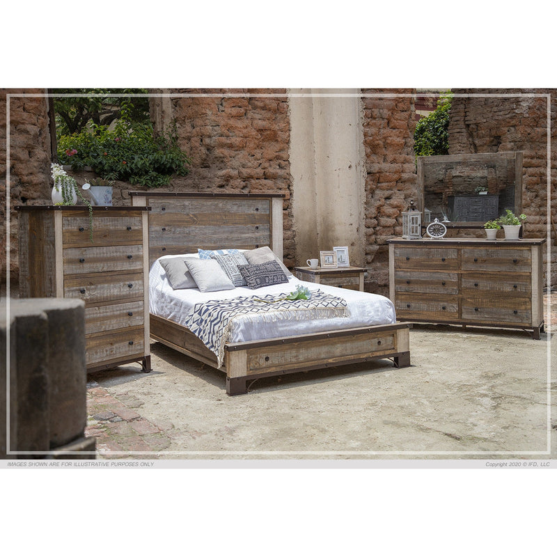 IFD Antique Multicolor King Bedframe Low Profile-Washburn's Home Furnishings
