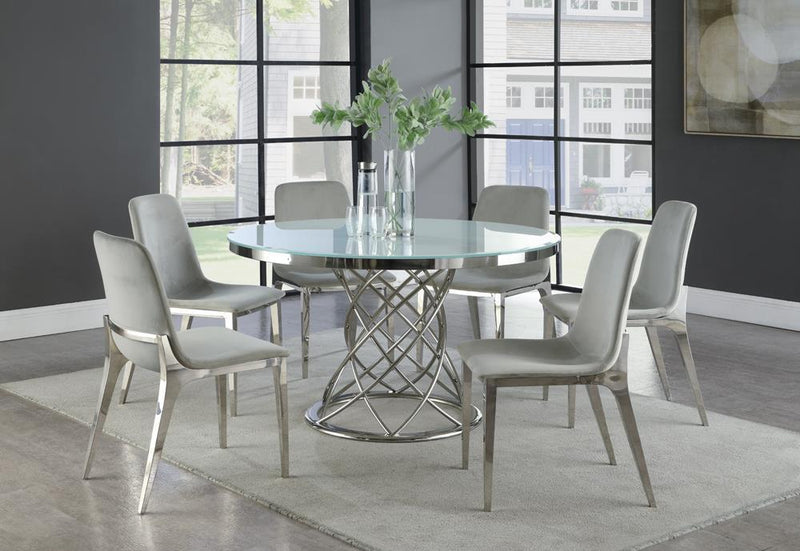 Irene - Round Glass Top Dining Table - Pearl Silver-Washburn's Home Furnishings