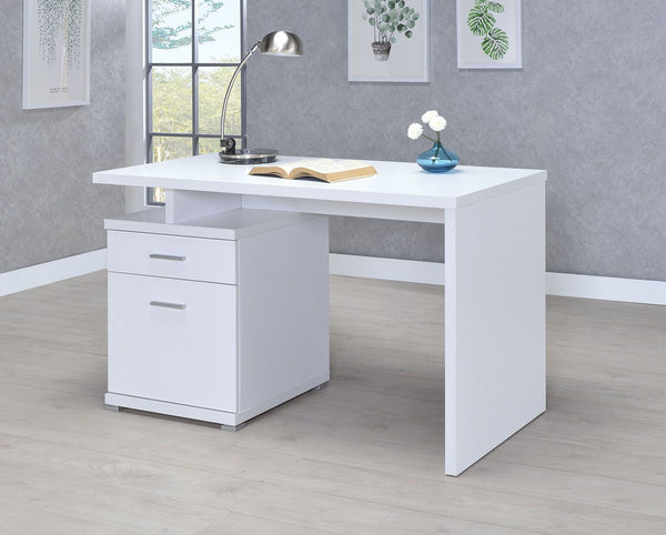 Irving 2-drawer Office Desk With Cabinet - White-Washburn's Home Furnishings