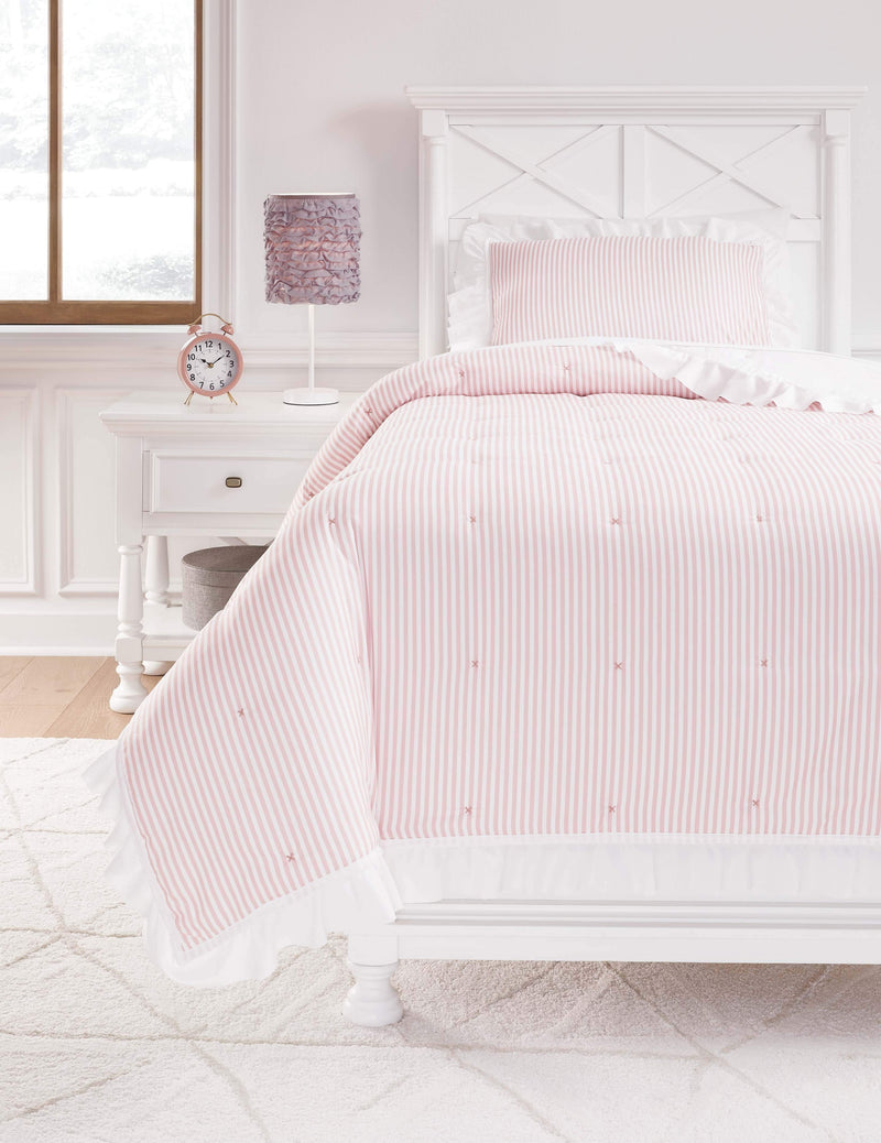 The Lexann Pink/White/Gray Twin Comforter Set is available at