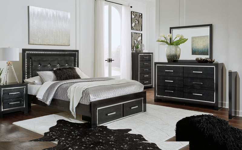 Kaydell - Black - Queen Upholstered Panel Bed With 2 Storage Drawers, Roll Slats-Washburn's Home Furnishings