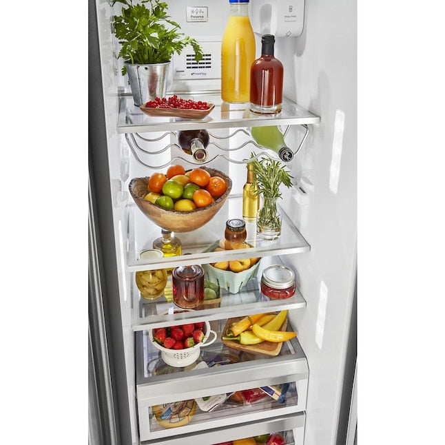 Kitchen Aid 19.9 cu ft Counter Depth Side X Side Refrigerator in Stainless w/ PrintShield Finish-Washburn's Home Furnishings