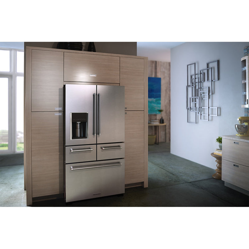KitchenAid 25.8 Cu. Ft. 36" Multi-Door Freestanding Refrigerator with Platinum Interior Design in Stainless Steel-Washburn's Home Furnishings
