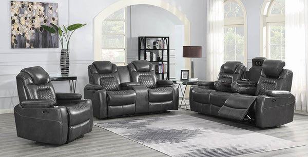 Korbach - Motion Collection - Power 2 Loveseat - Charcoal-Washburn's Home Furnishings