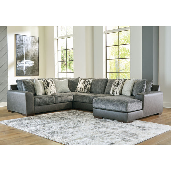 Larkstone - Pewter - Right Arm Facing Loveseat 4 Pc Sectional-Washburn's Home Furnishings
