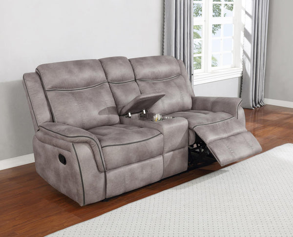 Lawrence - Taupe - Motion Loveseat W/ Console-Washburn's Home Furnishings