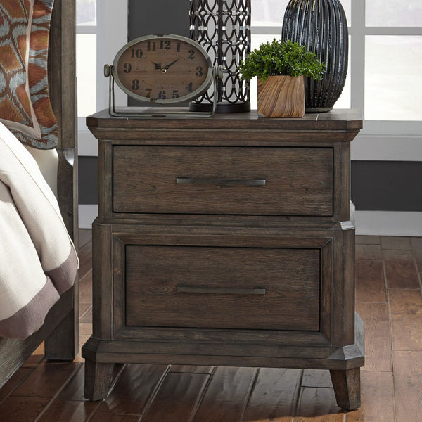 Liberty Artisan Prairie 2 Drawer Night Stand W/Charging Station in Wirebrushed Aged Oak-Washburn's Home Furnishings