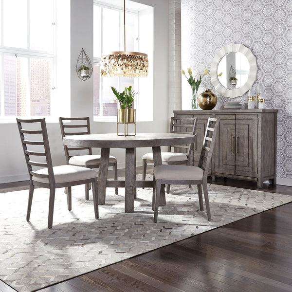 Liberty Modern Farmhouse Round Dining Table Set w/ 4 Ladder Back Side Chairs-Washburn's Home Furnishings