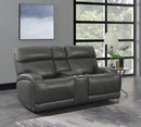 Longport Upholstered Power Loveseat With Console - Grain Leather - Charcoal-Washburn's Home Furnishings