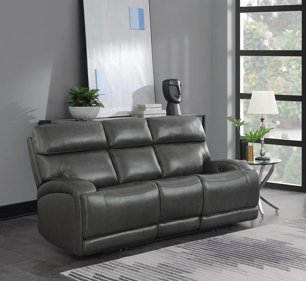 Longport Upholstered Power Sofa - Grain Leather - Charcoal-Washburn's Home Furnishings