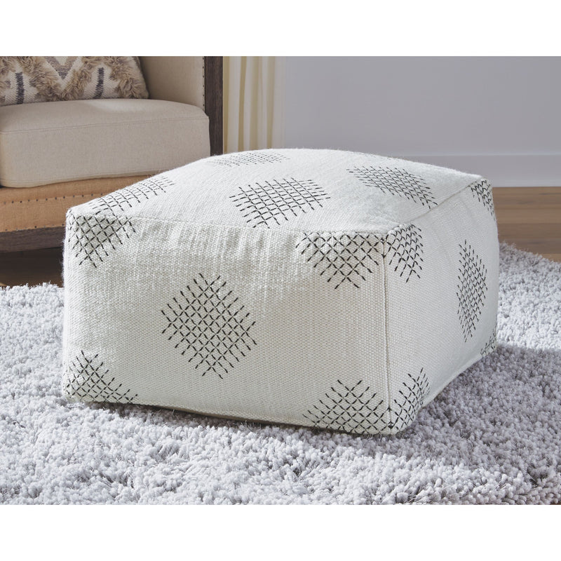 Mabyn - Ivory/black - Pouf-Washburn's Home Furnishings