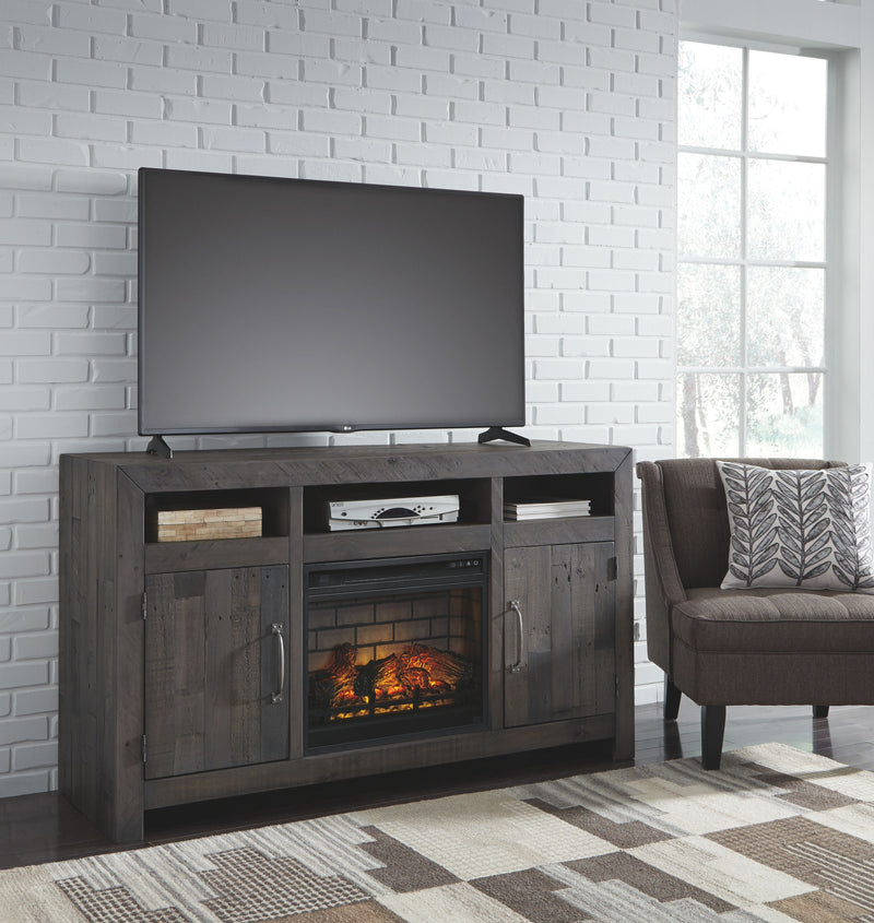 Mayflyn - Charcoal - 2 Pc. - 62" Tv Stand With Faux Firebrick Fireplace Insert-Washburn's Home Furnishings