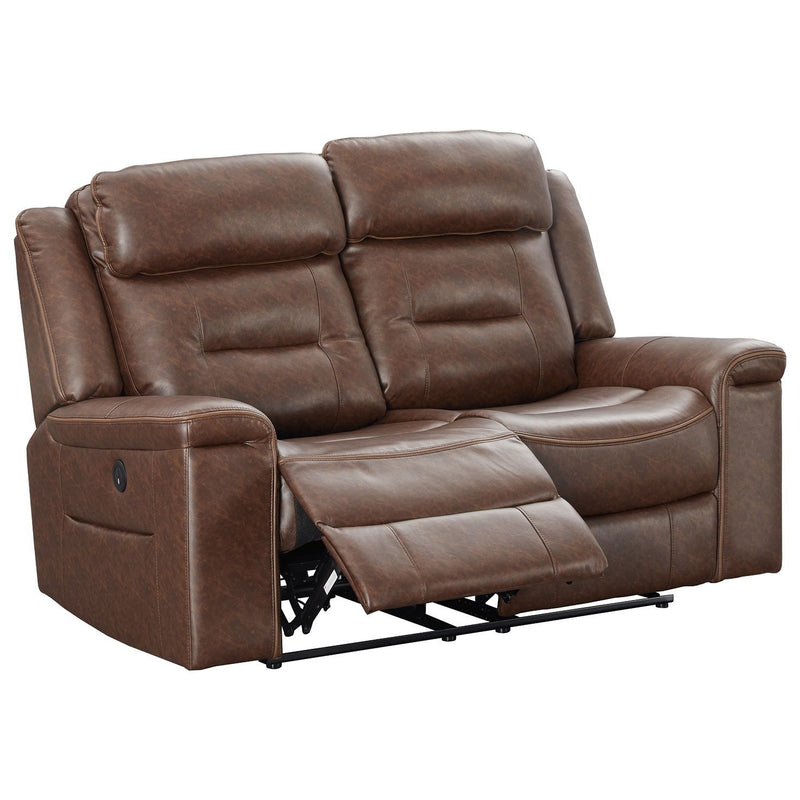 Mcadoo - Caramel - Reclining Power Loveseat-Washburn's Home Furnishings