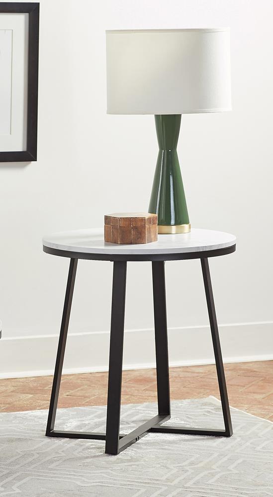 Metal Base Round End Table - White-Washburn's Home Furnishings