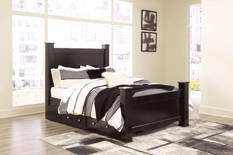 Mirlotown - Almost Black - Queen Poster Bed With Side Storage-Washburn's Home Furnishings