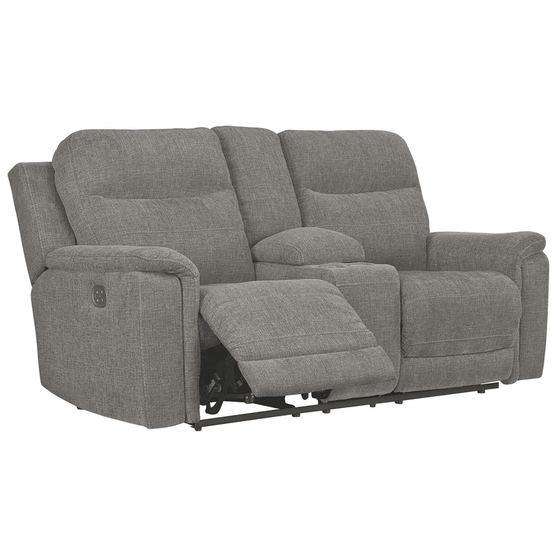 Mouttrie - Smoke - Pwr Rec Loveseat/con/adj Hdrst-Washburn's Home Furnishings