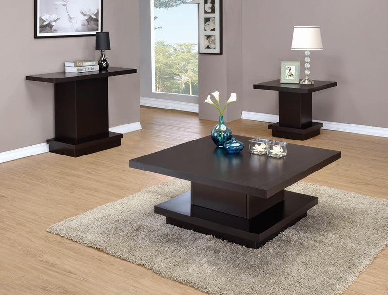 Pedestal Square Coffee Table - Brown-Washburn's Home Furnishings