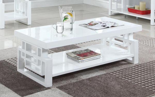 Rectangular Coffee Table With Geometric - Design - White-Washburn's Home Furnishings