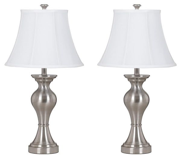 Rishona - Brushed Silver Finish - Metal Table Lamp (2/cn)-Washburn's Home Furnishings