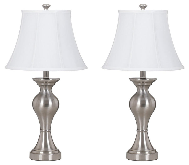 Rishona - Brushed Silver Finish - Metal Table Lamp (2/cn)-Washburn's Home Furnishings