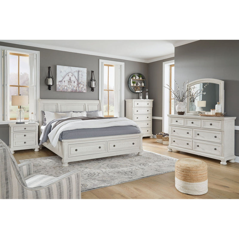 Robbinsdale - Antique White - King Sleigh Bed With 2 Storage Drawers ...