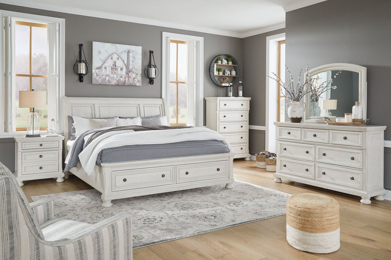 Robbinsdale - Antique White - Queen Sleigh Bed With 2 Storage Drawers-Washburn's Home Furnishings