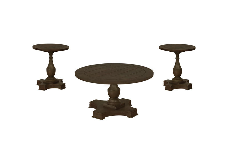 Round Coffee Table With Decorative Grooves - Brown-Washburn's Home Furnishings