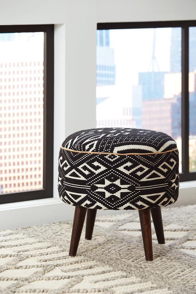 Round Upholstered Ottoman - Black-Washburn's Home Furnishings