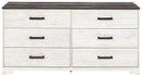 Shawburn - White / Black / Gray - Six Drawer Dresser - Pewter-tone Pulls-Washburn's Home Furnishings
