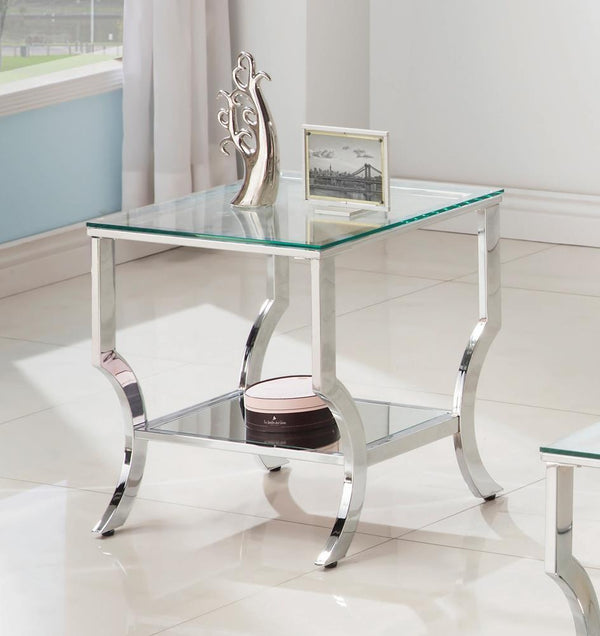Square End Table With Mirrored Shelf - Pearl Silver-Washburn's Home Furnishings