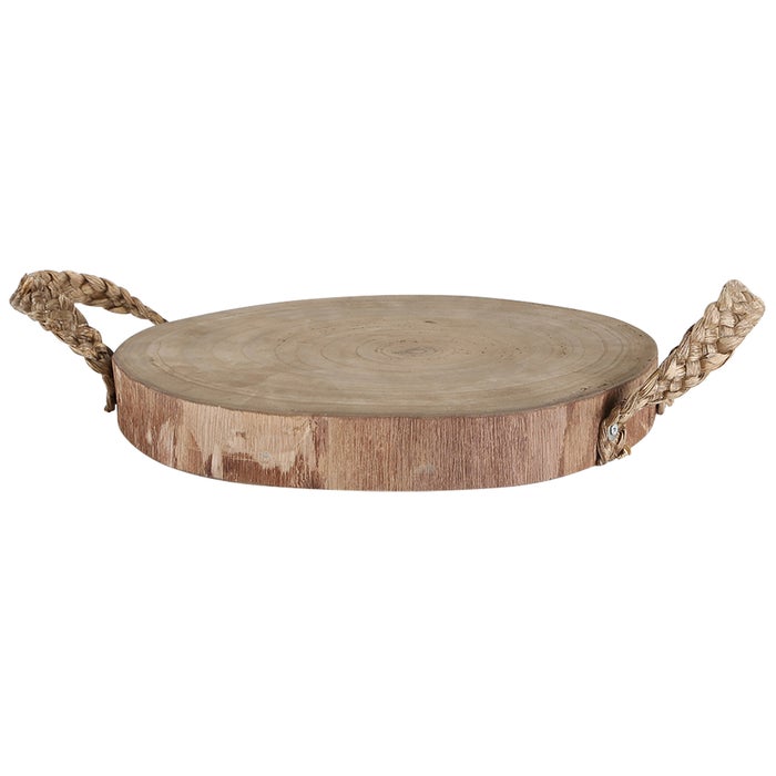 StyleCraft Wooden Accent Tray Round Natural Tabletop Accessory w/Rope Handles 13"x12"x4"-Washburn's Home Furnishings