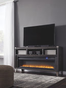 Todoe - Gray - 2 Pc. - 65" Tv Stand With Wide Fireplace Insert-Washburn's Home Furnishings