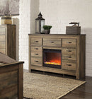 Trinell - Brown - 2 Pc. - Dresser With Fireplace Insert Glass/stone-Washburn's Home Furnishings