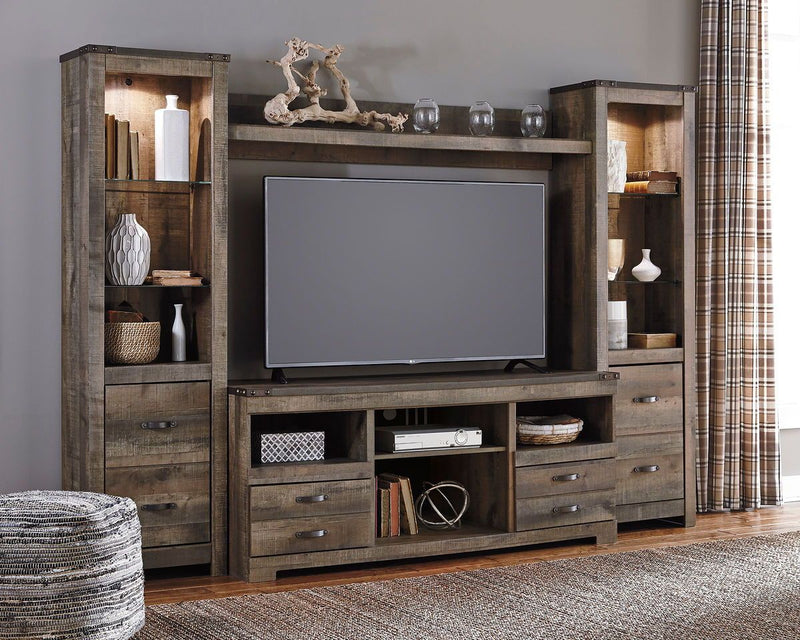 Trinell - Brown - 5 Pc. - Entertainment Center - 63" Tv Stand With Faux Firebrick Fireplace Insert-Washburn's Home Furnishings
