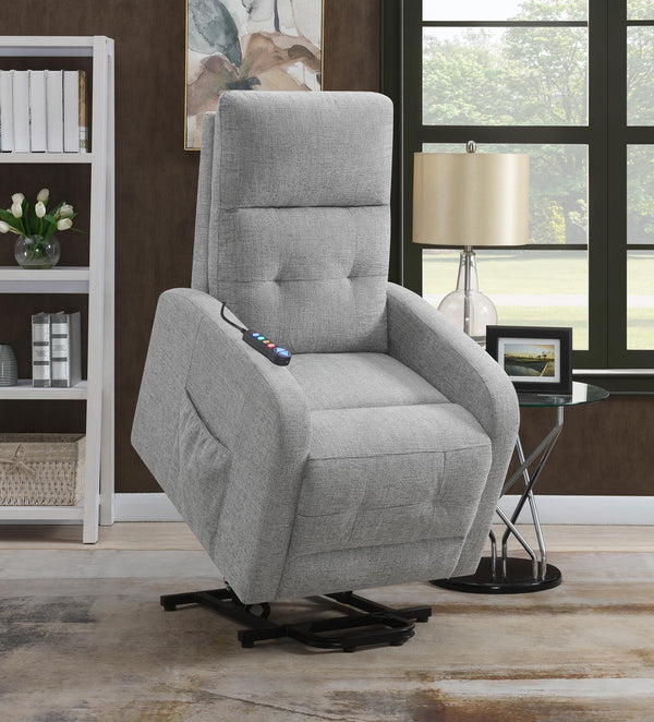 Tufted Upholstered Power Lift Recliner - Pearl Silver-Washburn's Home Furnishings