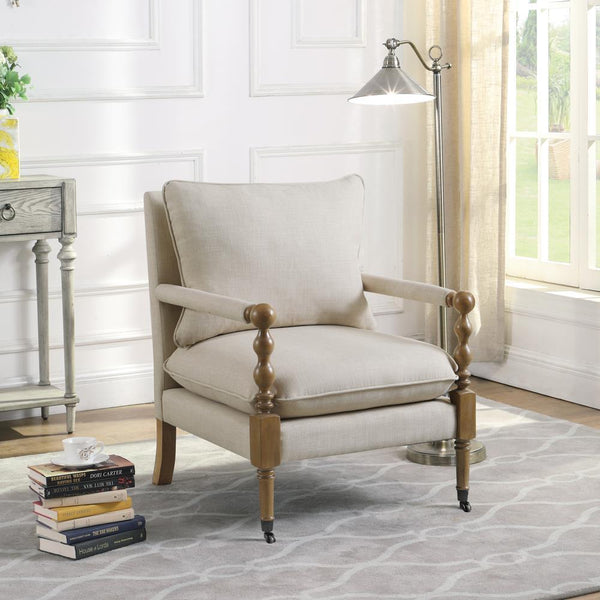 Upholstered Accent Chair With Casters - Beige-Washburn's Home Furnishings