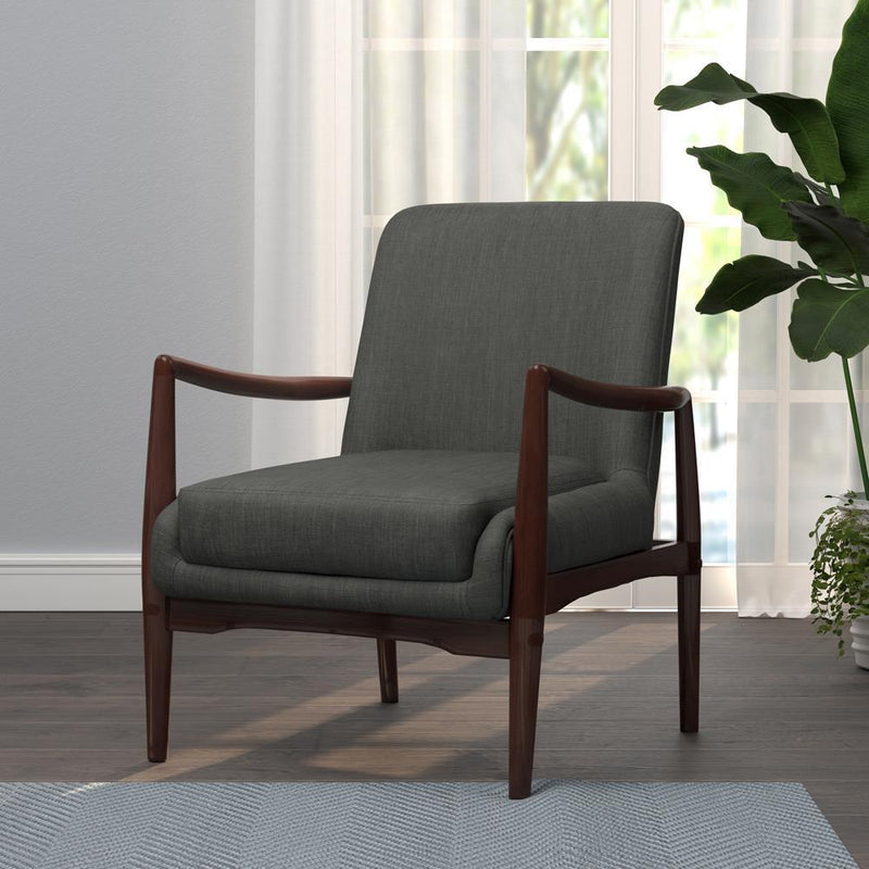 Upholstered Accent Chair With Wooden Arm - Gray-Washburn's Home Furnishings