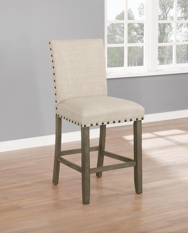 Upholstered Counter Height Stools With Nailhead Trim - Beige (set Of 2)-Washburn's Home Furnishings