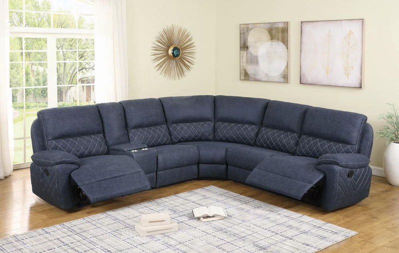 Variel Motion Collection - 6 Pc Motion Sectional - Blue-Washburn's Home Furnishings