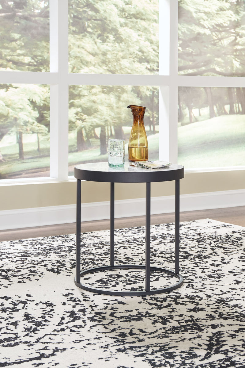 Windron - Black/white - Round End Table-Washburn's Home Furnishings