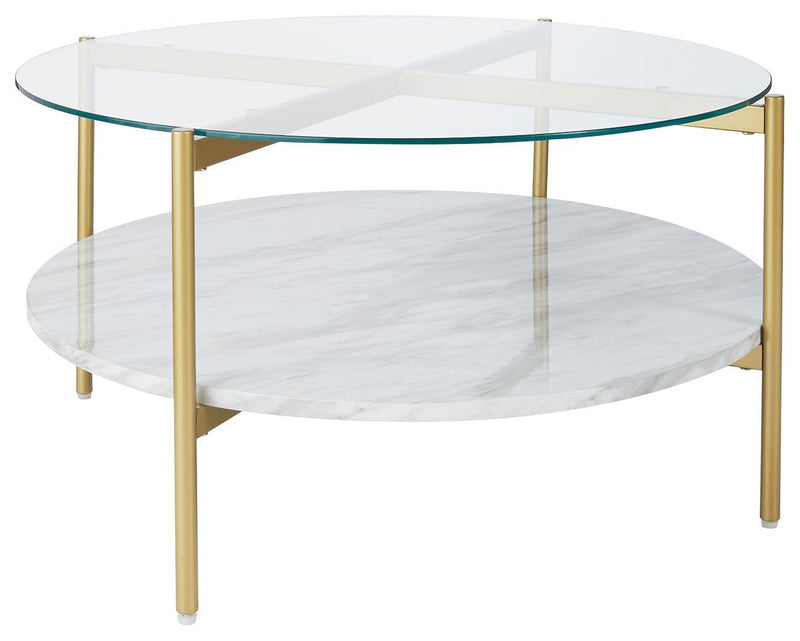 Wynora - White/gold - Round Cocktail Table-Washburn's Home Furnishings